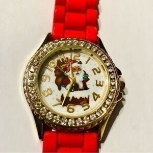Nice Red Rhinestone Santa Clause 🎅 Watch With Glitters 🪩